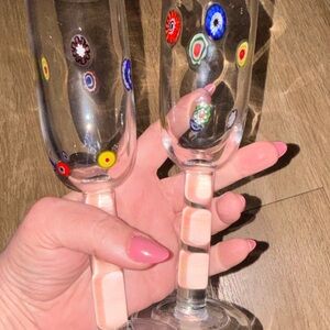 Leonardo Millefiori Champagne Flutes Set 2 Italian Art Glass Stemware